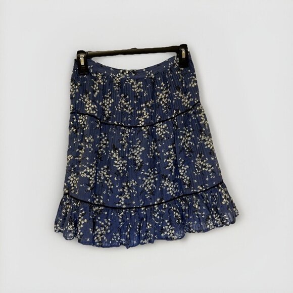Ulla Johnson Womens Skirt XS Blue White Floral Tiered Cotton Silk Blend Corpcore - Picture 4 of 8